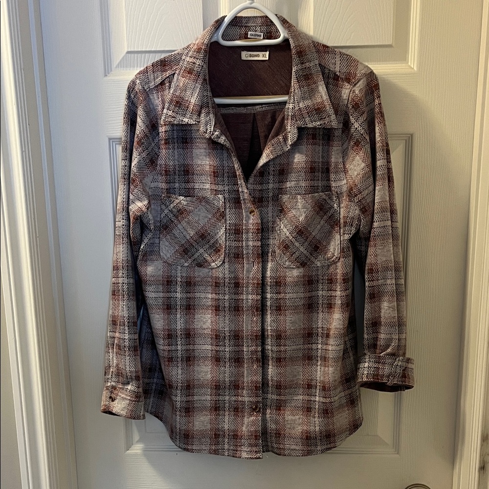 CiSono Maroon and White Plaid Shirt